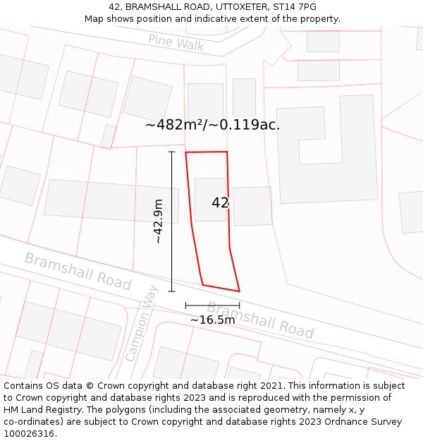 42, BRAMSHALL ROAD, UTTOXETER, ST14 7PG: Plot and title map