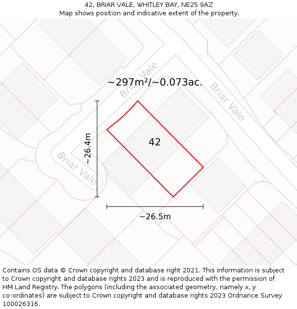 42, BRIAR VALE, WHITLEY BAY, NE25 9AZ: Plot and title map