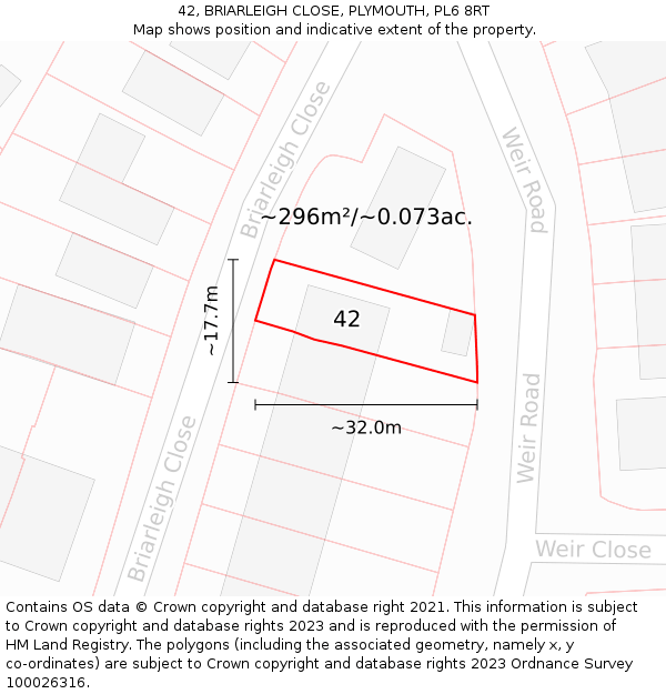 42, BRIARLEIGH CLOSE, PLYMOUTH, PL6 8RT: Plot and title map