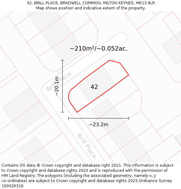 42, BRILL PLACE, BRADWELL COMMON, MILTON KEYNES, MK13 8LR: Plot and title map