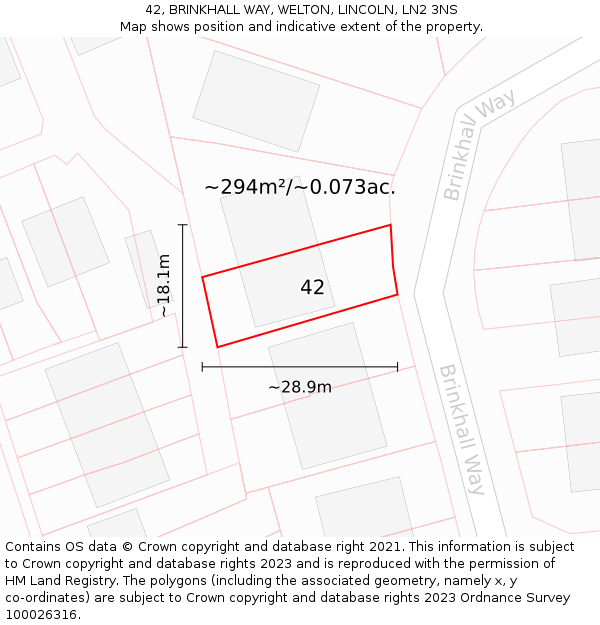 42, BRINKHALL WAY, WELTON, LINCOLN, LN2 3NS: Plot and title map