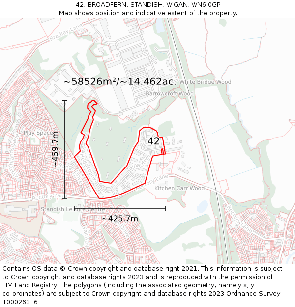 42, BROADFERN, STANDISH, WIGAN, WN6 0GP: Plot and title map