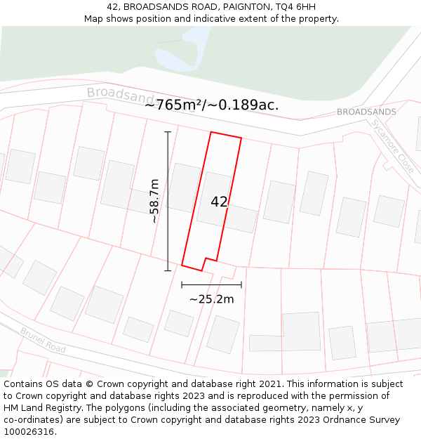 42, BROADSANDS ROAD, PAIGNTON, TQ4 6HH: Plot and title map