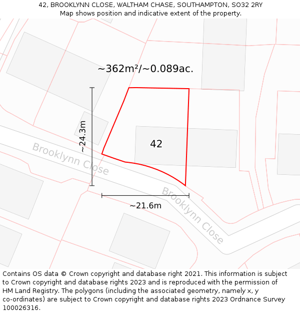 42, BROOKLYNN CLOSE, WALTHAM CHASE, SOUTHAMPTON, SO32 2RY: Plot and title map