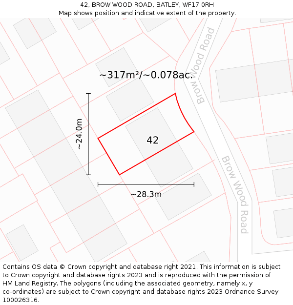42, BROW WOOD ROAD, BATLEY, WF17 0RH: Plot and title map