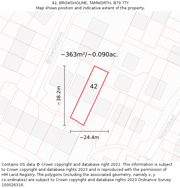 42, BROWSHOLME, TAMWORTH, B79 7TY: Plot and title map