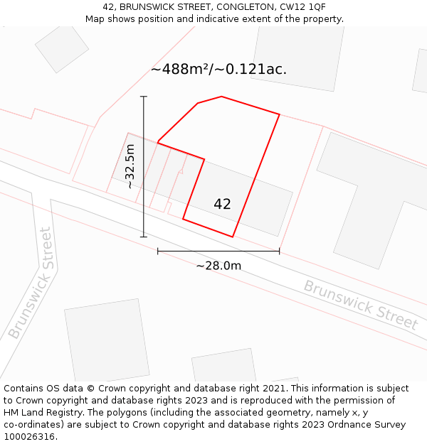 42, BRUNSWICK STREET, CONGLETON, CW12 1QF: Plot and title map