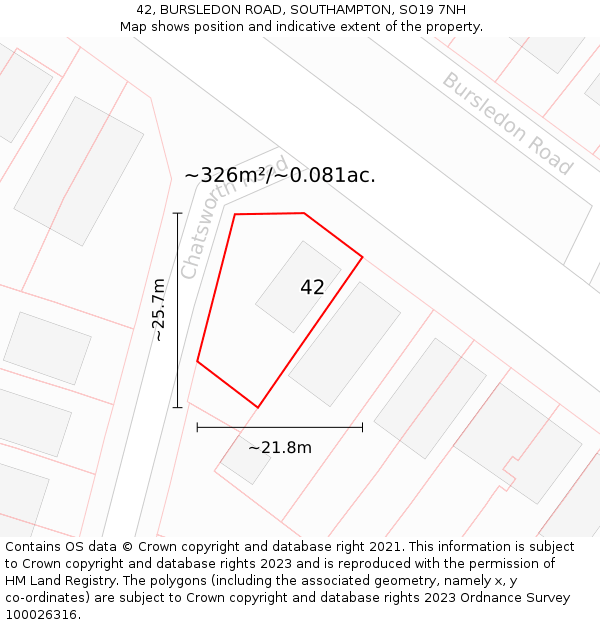 42, BURSLEDON ROAD, SOUTHAMPTON, SO19 7NH: Plot and title map