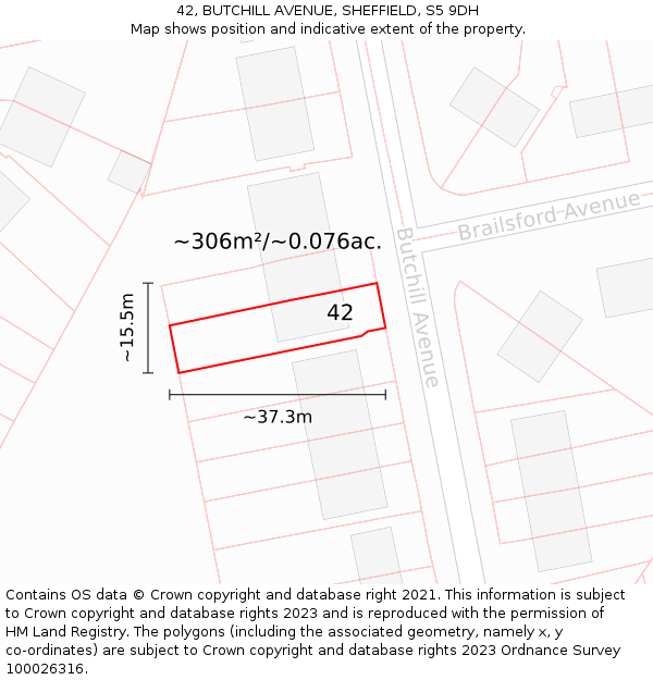 42, BUTCHILL AVENUE, SHEFFIELD, S5 9DH: Plot and title map