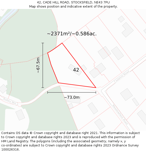 42, CADE HILL ROAD, STOCKSFIELD, NE43 7PU: Plot and title map