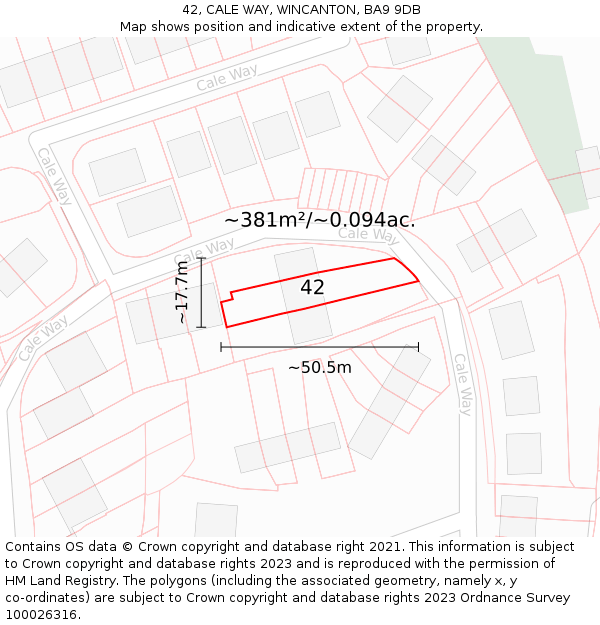 42, CALE WAY, WINCANTON, BA9 9DB: Plot and title map