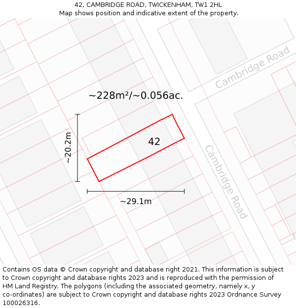 42, CAMBRIDGE ROAD, TWICKENHAM, TW1 2HL: Plot and title map