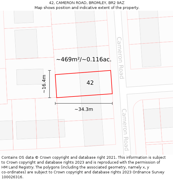 42, CAMERON ROAD, BROMLEY, BR2 9AZ: Plot and title map