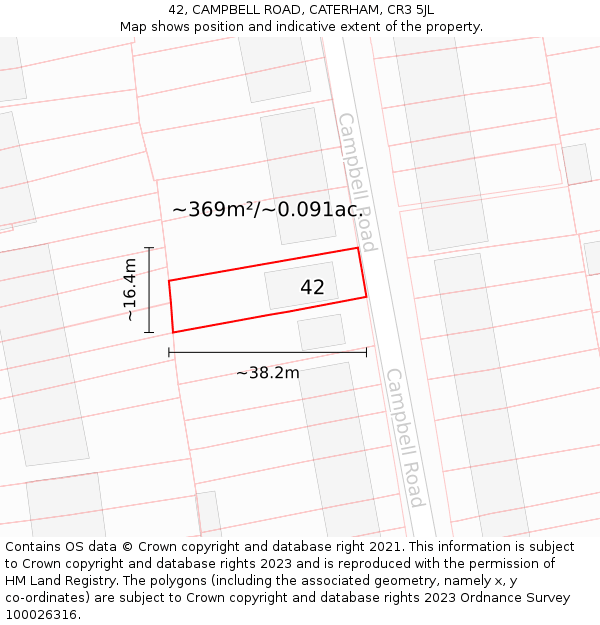 42, CAMPBELL ROAD, CATERHAM, CR3 5JL: Plot and title map
