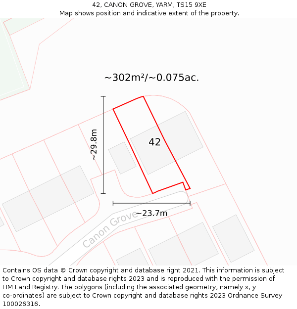 42, CANON GROVE, YARM, TS15 9XE: Plot and title map
