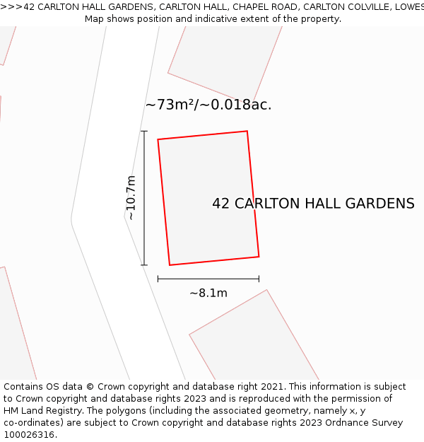 42 CARLTON HALL GARDENS, CARLTON HALL, CHAPEL ROAD, CARLTON COLVILLE, LOWESTOFT, NR33 8BL: Plot and title map