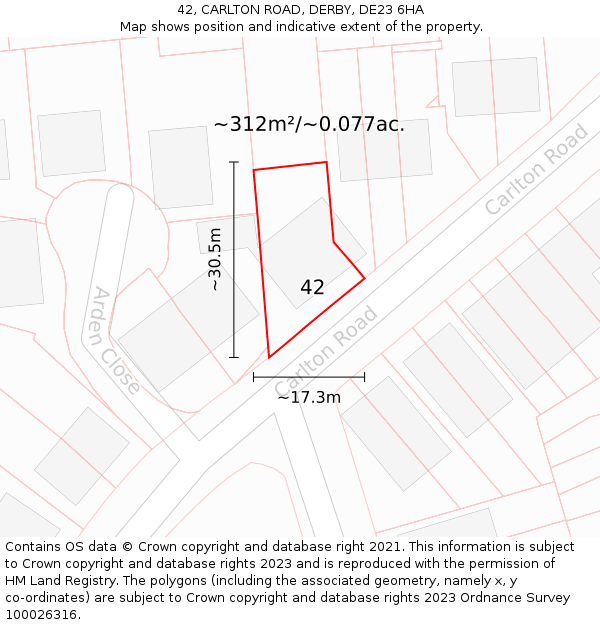 42, CARLTON ROAD, DERBY, DE23 6HA: Plot and title map