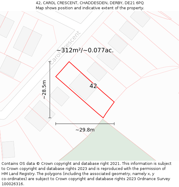 42, CAROL CRESCENT, CHADDESDEN, DERBY, DE21 6PQ: Plot and title map