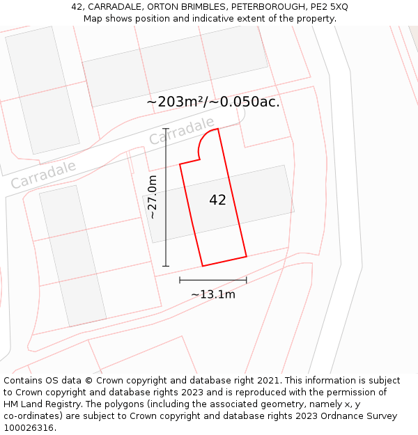 42, CARRADALE, ORTON BRIMBLES, PETERBOROUGH, PE2 5XQ: Plot and title map