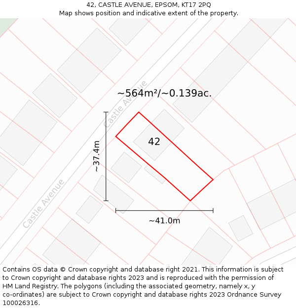 42, CASTLE AVENUE, EPSOM, KT17 2PQ: Plot and title map