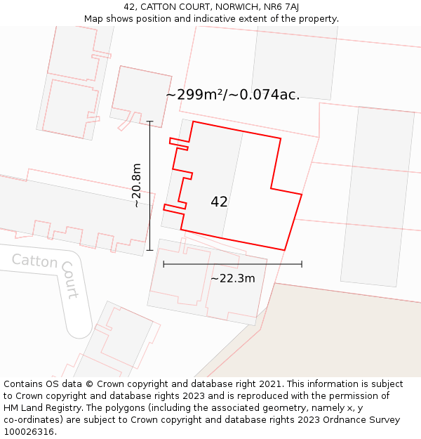 42, CATTON COURT, NORWICH, NR6 7AJ: Plot and title map