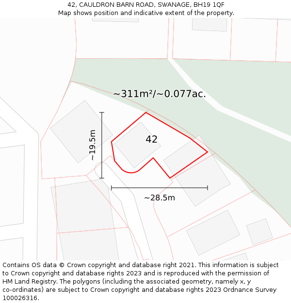 42, CAULDRON BARN ROAD, SWANAGE, BH19 1QF: Plot and title map