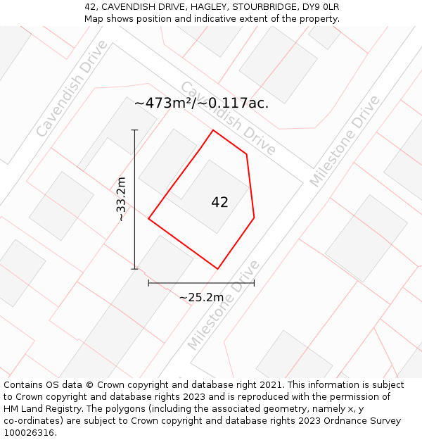 42, CAVENDISH DRIVE, HAGLEY, STOURBRIDGE, DY9 0LR: Plot and title map