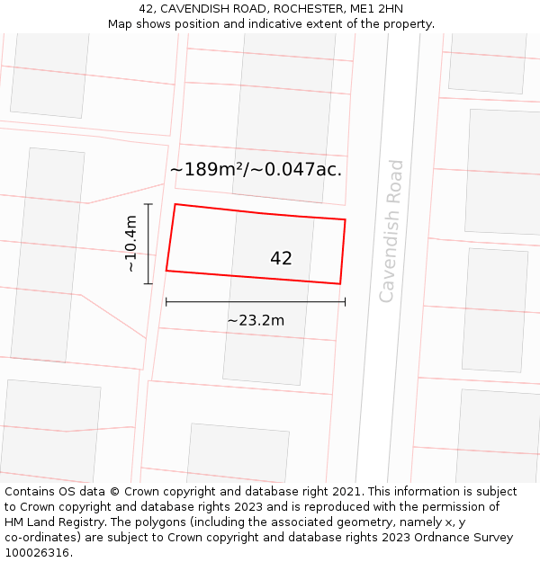 42, CAVENDISH ROAD, ROCHESTER, ME1 2HN: Plot and title map