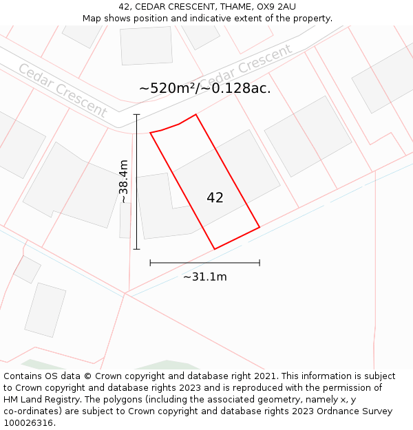 42, CEDAR CRESCENT, THAME, OX9 2AU: Plot and title map