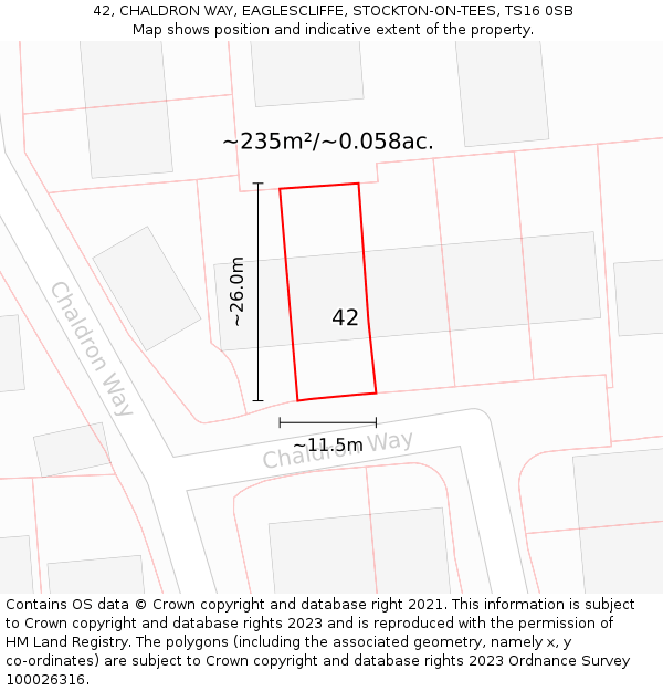 42, CHALDRON WAY, EAGLESCLIFFE, STOCKTON-ON-TEES, TS16 0SB: Plot and title map