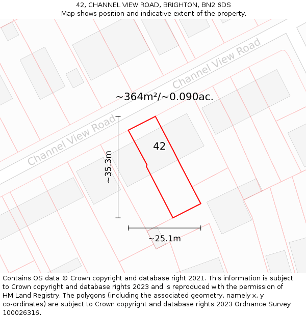 42, CHANNEL VIEW ROAD, BRIGHTON, BN2 6DS: Plot and title map