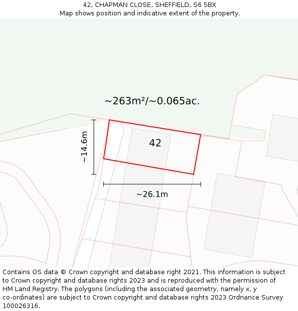42, CHAPMAN CLOSE, SHEFFIELD, S6 5BX: Plot and title map