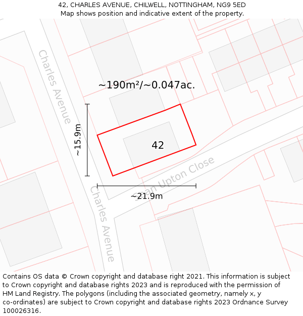 42, CHARLES AVENUE, CHILWELL, NOTTINGHAM, NG9 5ED: Plot and title map