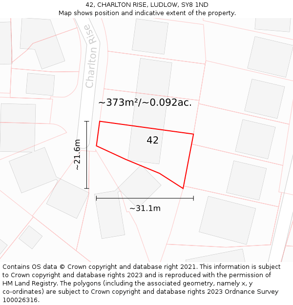 42, CHARLTON RISE, LUDLOW, SY8 1ND: Plot and title map
