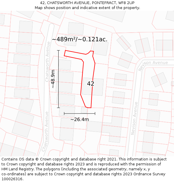 42, CHATSWORTH AVENUE, PONTEFRACT, WF8 2UP: Plot and title map