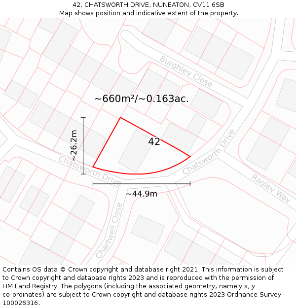 42, CHATSWORTH DRIVE, NUNEATON, CV11 6SB: Plot and title map