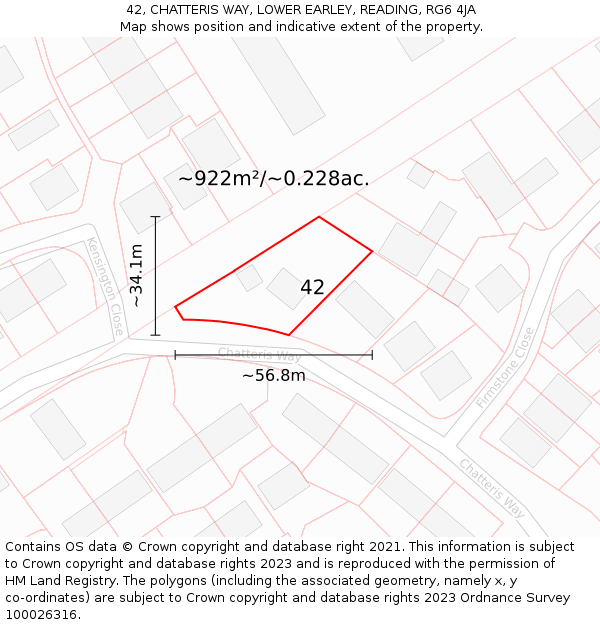42, CHATTERIS WAY, LOWER EARLEY, READING, RG6 4JA: Plot and title map