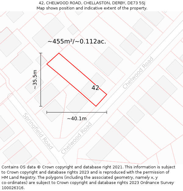 42, CHELWOOD ROAD, CHELLASTON, DERBY, DE73 5SJ: Plot and title map