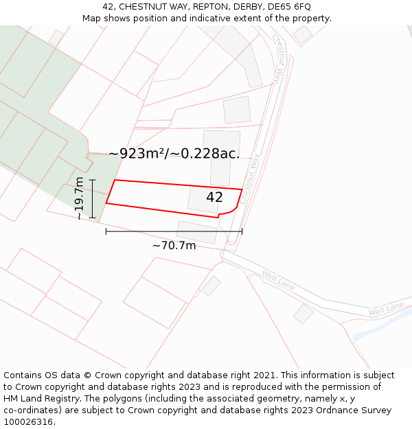 42, CHESTNUT WAY, REPTON, DERBY, DE65 6FQ: Plot and title map