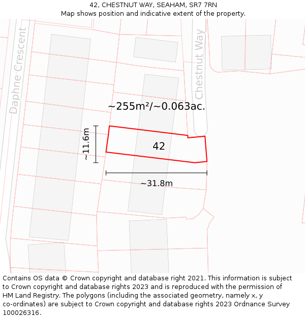 42, CHESTNUT WAY, SEAHAM, SR7 7RN: Plot and title map