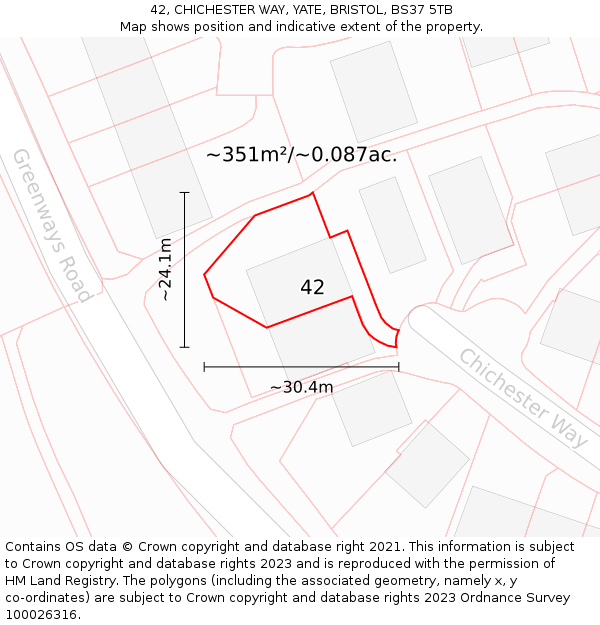 42, CHICHESTER WAY, YATE, BRISTOL, BS37 5TB: Plot and title map