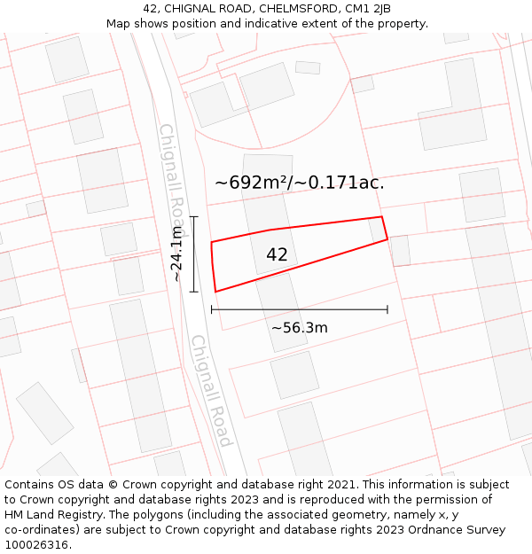 42, CHIGNAL ROAD, CHELMSFORD, CM1 2JB: Plot and title map