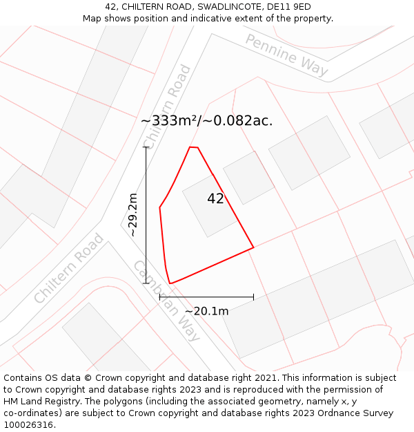 42, CHILTERN ROAD, SWADLINCOTE, DE11 9ED: Plot and title map