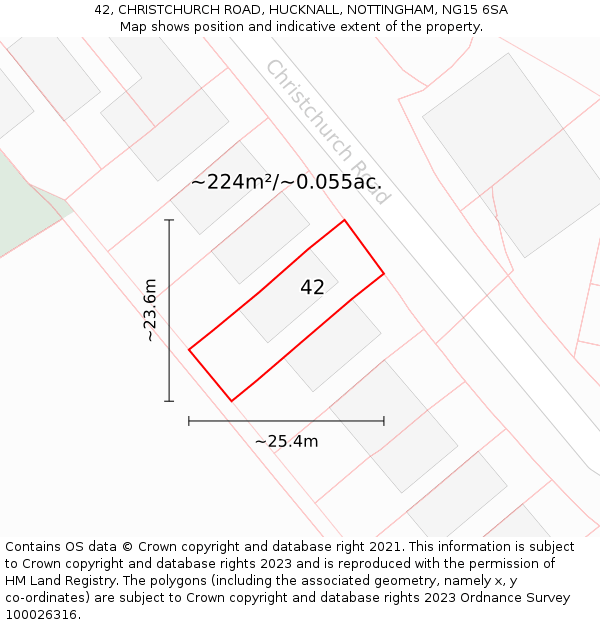 42, CHRISTCHURCH ROAD, HUCKNALL, NOTTINGHAM, NG15 6SA: Plot and title map