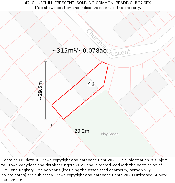 42, CHURCHILL CRESCENT, SONNING COMMON, READING, RG4 9RX: Plot and title map