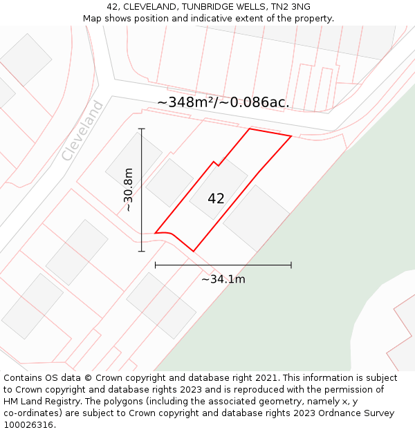 42, CLEVELAND, TUNBRIDGE WELLS, TN2 3NG: Plot and title map