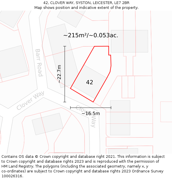 42, CLOVER WAY, SYSTON, LEICESTER, LE7 2BR: Plot and title map