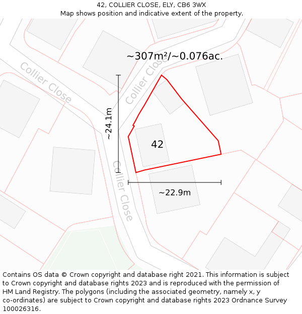 42, COLLIER CLOSE, ELY, CB6 3WX: Plot and title map