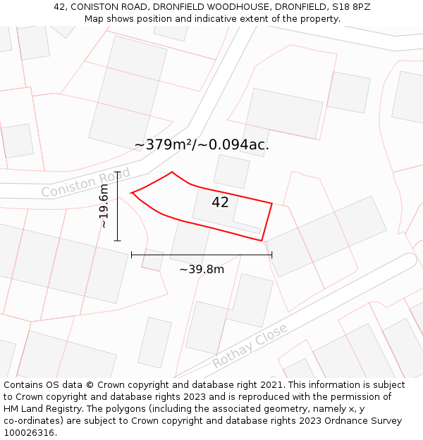 42, CONISTON ROAD, DRONFIELD WOODHOUSE, DRONFIELD, S18 8PZ: Plot and title map