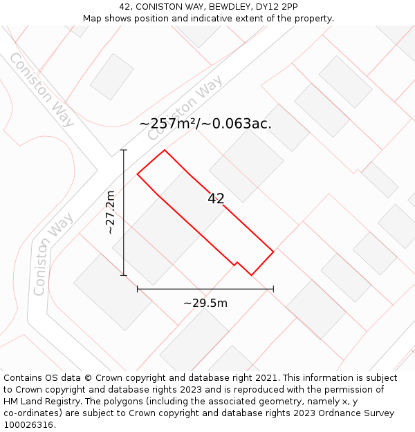 42, CONISTON WAY, BEWDLEY, DY12 2PP: Plot and title map